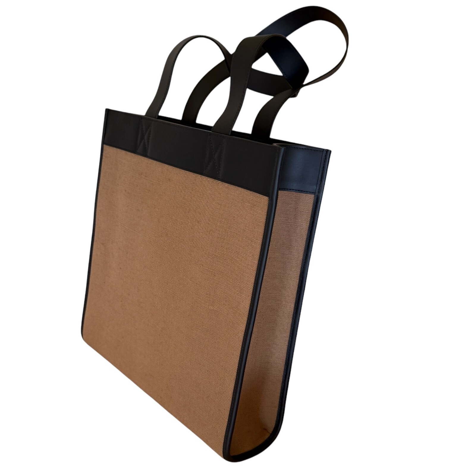Burberry Camel Fabric and Black leather Medium Tote Bag, 8093452