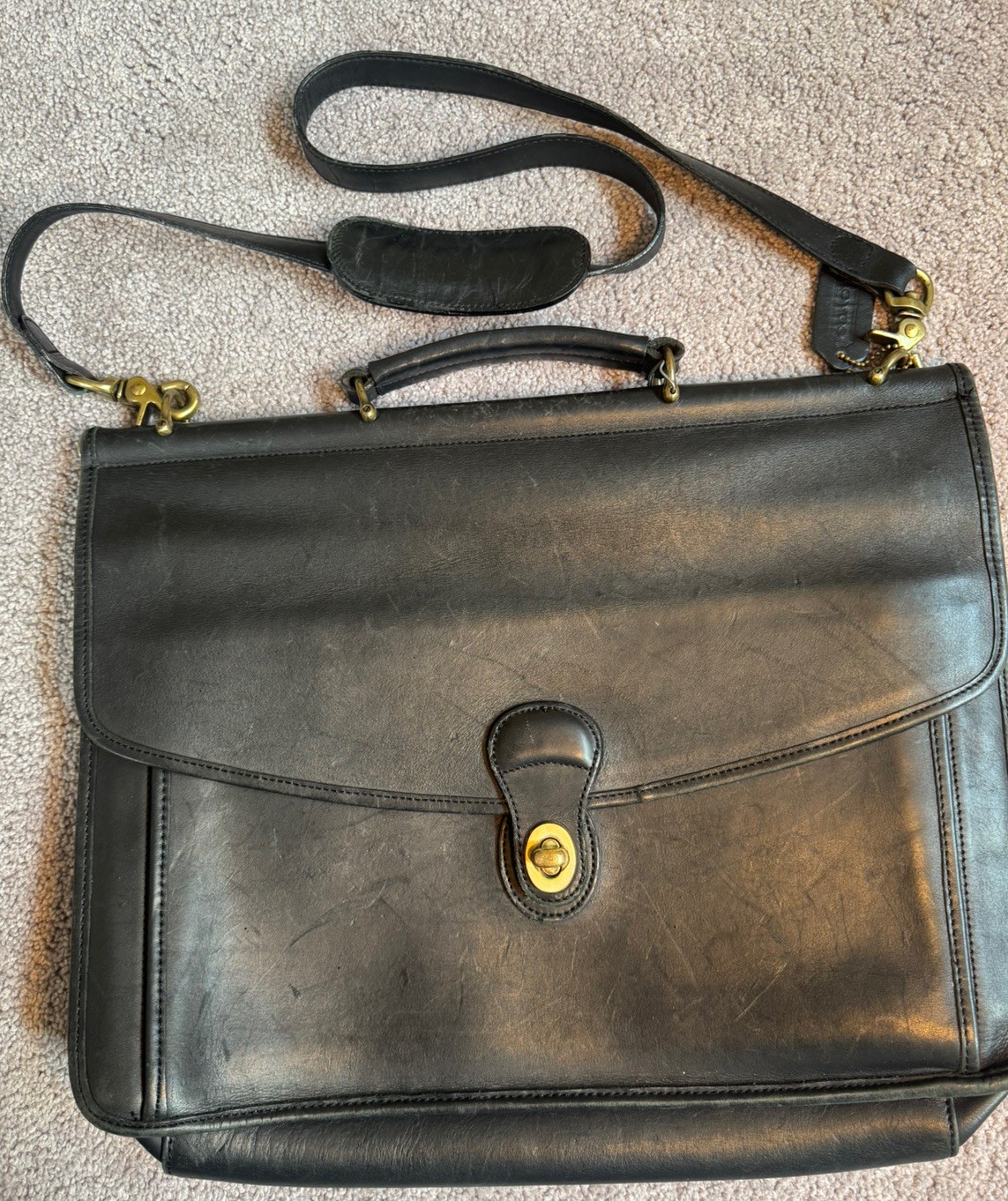 Vintage Coach Beekman Leather Messenger Briefcase with Shoulder Strap Black READ