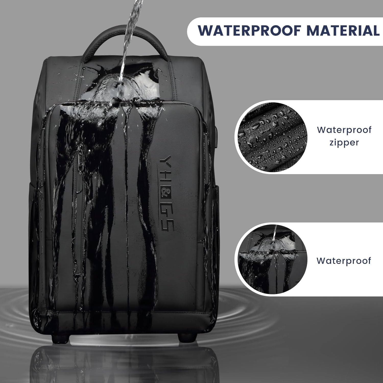 Rolling Backpack With Wheels 15.6 Inch Laptop Travel Bag USB Port Carry On