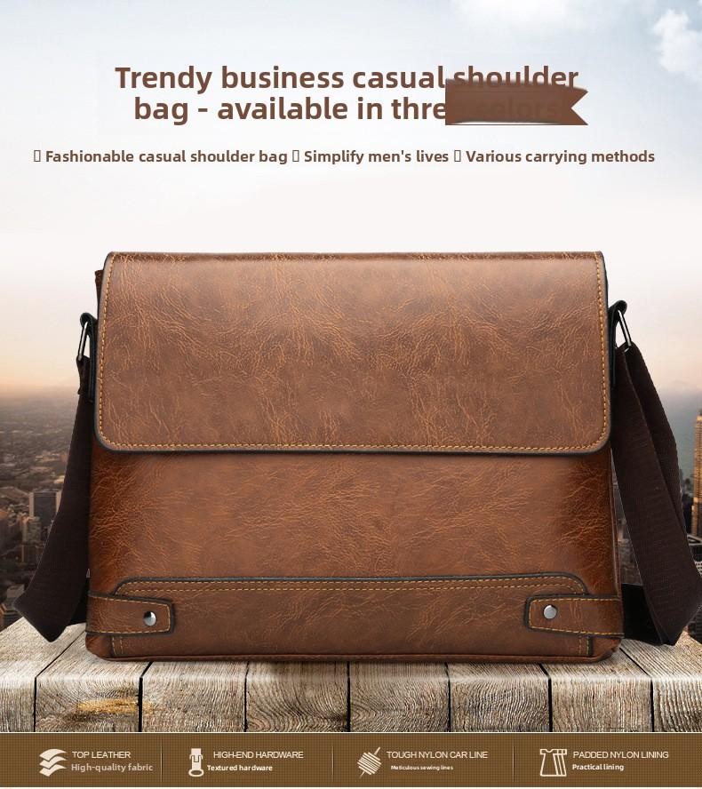 Men’s Solid Color Retro Pu Leather Shoulder Bag, Casual Business Messenger Bag