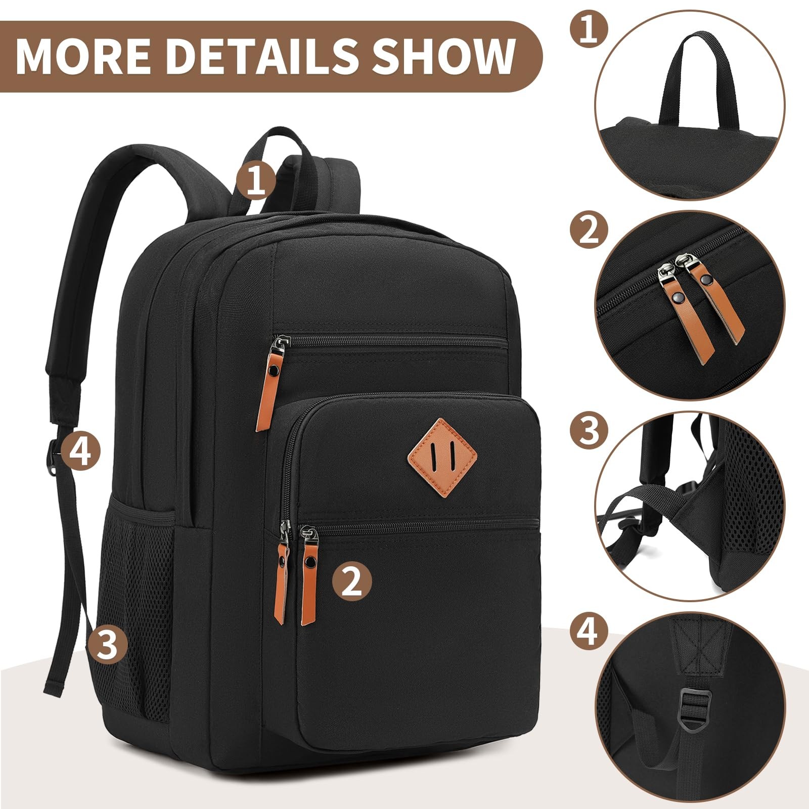 Black Laptop Backpack For Work College Travel Fits 15.6 In Computer Bag