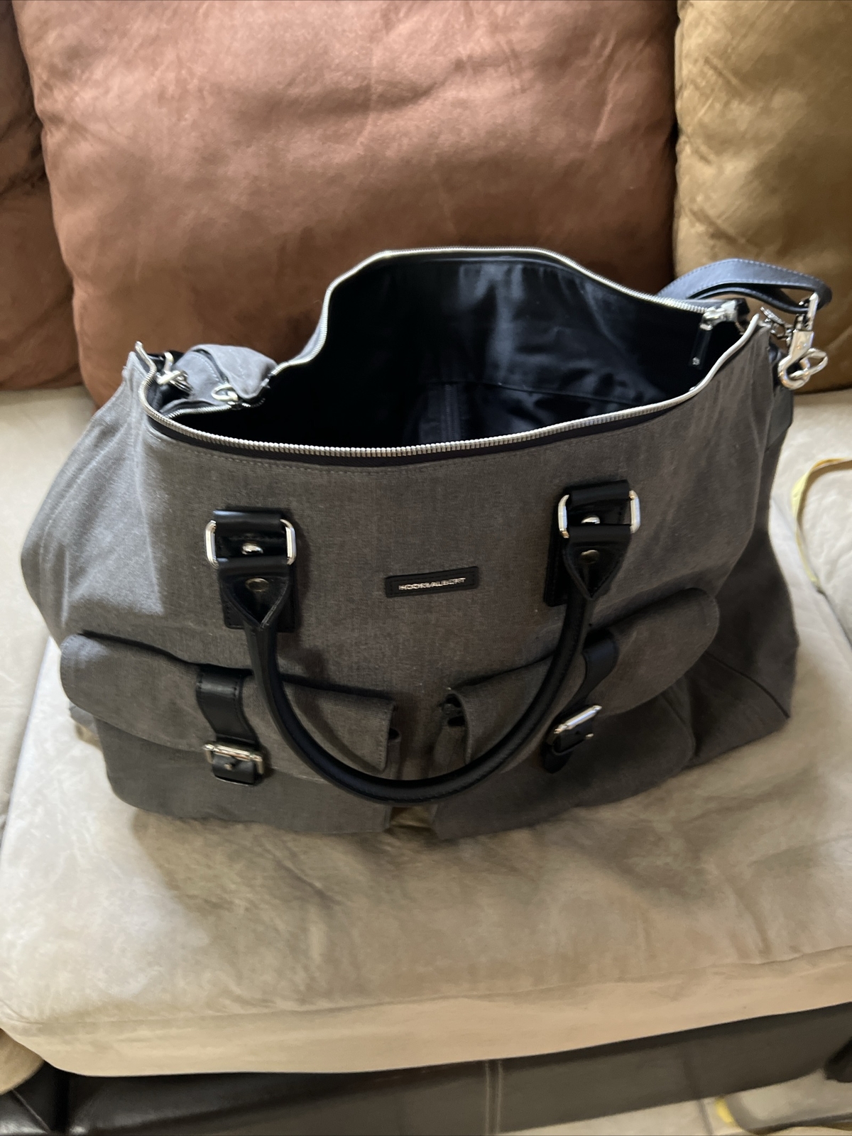 Hook + Albert Black Grey Canvas Garment Duffel Bag Convertible Weekend