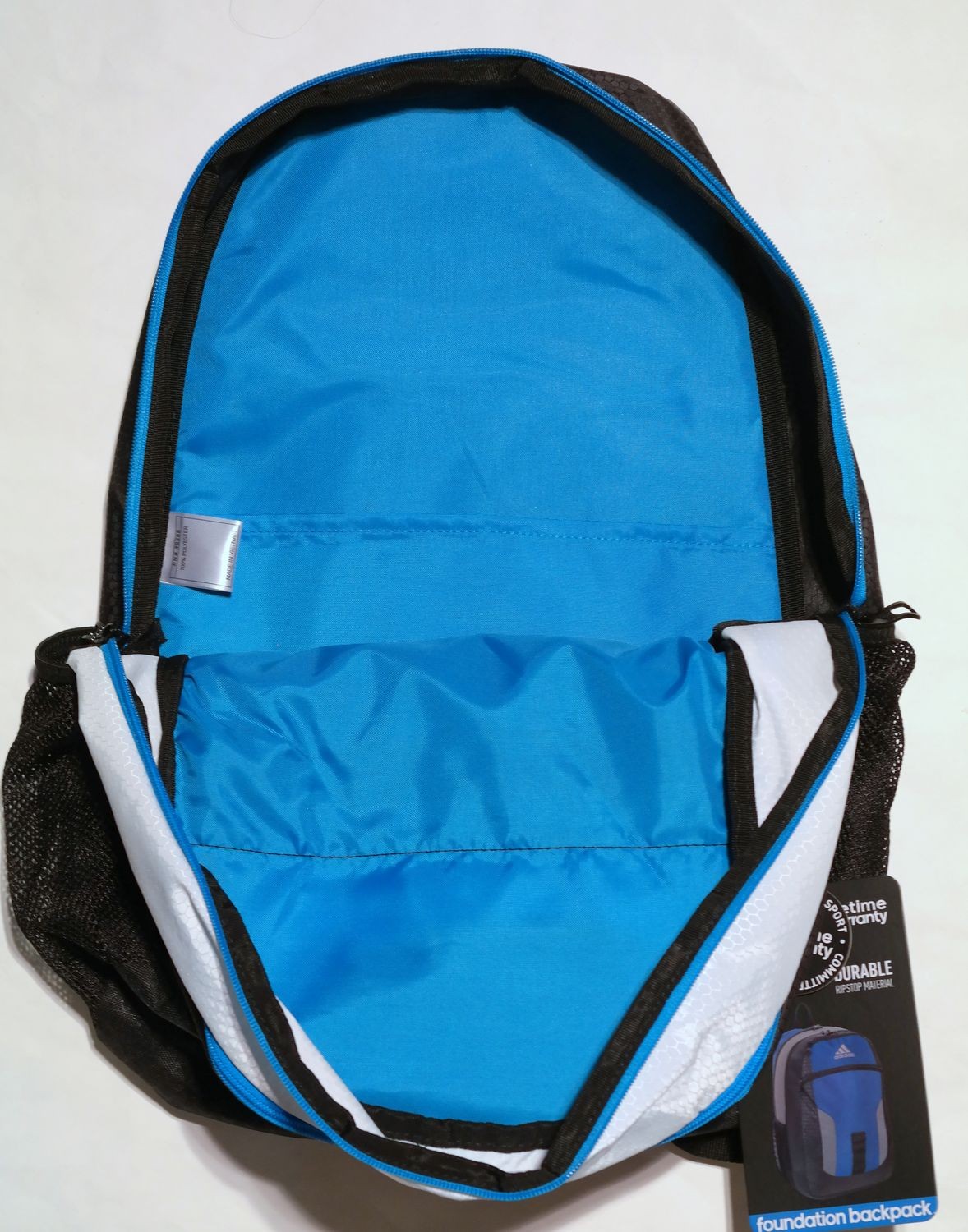 NWT ADIDAS FOUNDATION BACKPACK #5138834 BLACK/BLUE/WHITE WOW