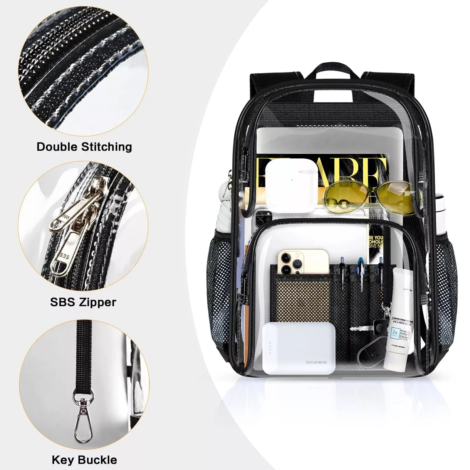 LARGE HEAVY DUTY CLEAR BACKPACK .5MM Transparent PVC School Stadium Waterproof