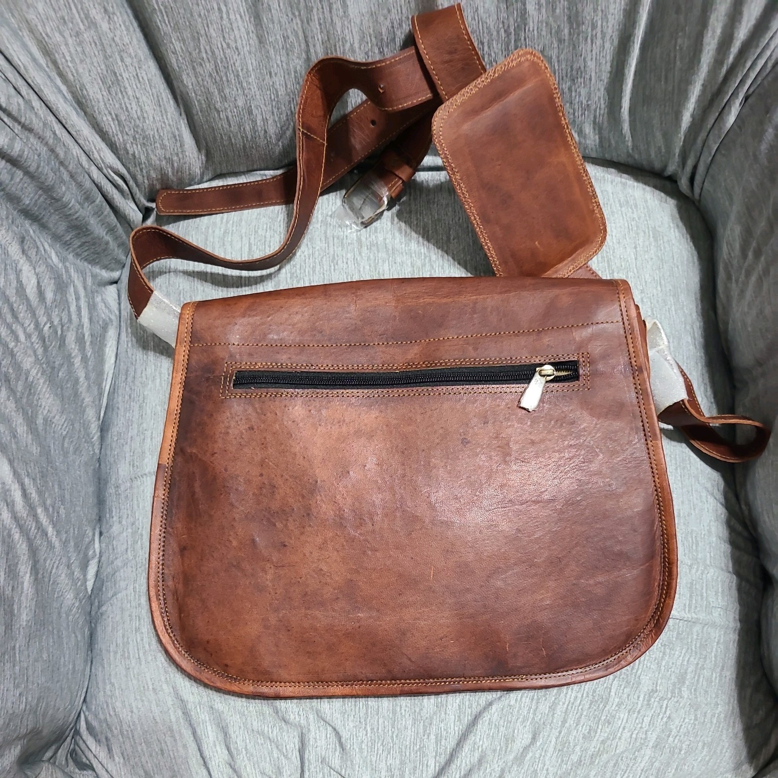 Komal’s Passion Leather Messenger Mail Bag Crossbody Brown Buckles Rustic VTG
