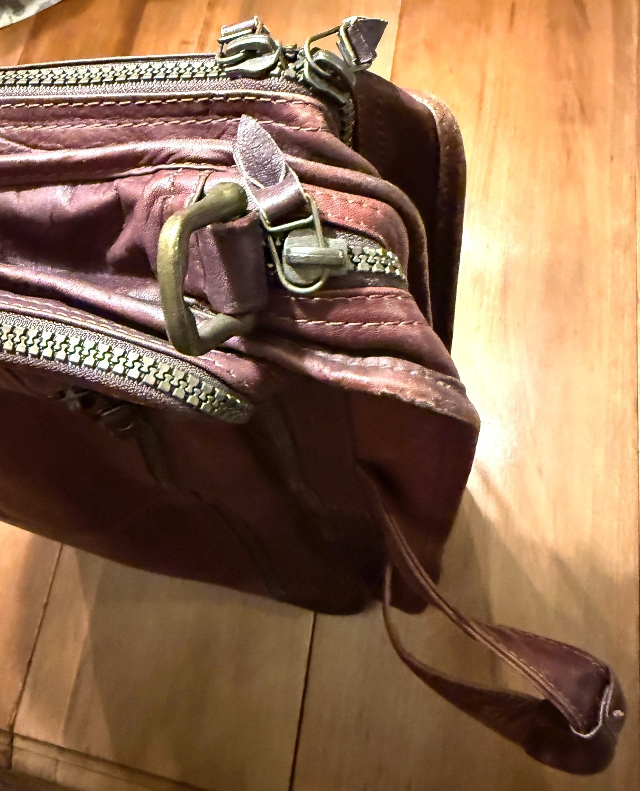 Vintage Leather Briefcase, Maroon Reddish-Brown, Columbia, Many Compartments