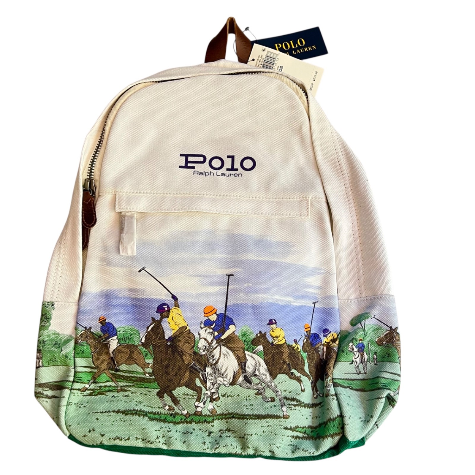 Polo Ralph Lauren Equestrain Print Canvas Backpack White Green Read