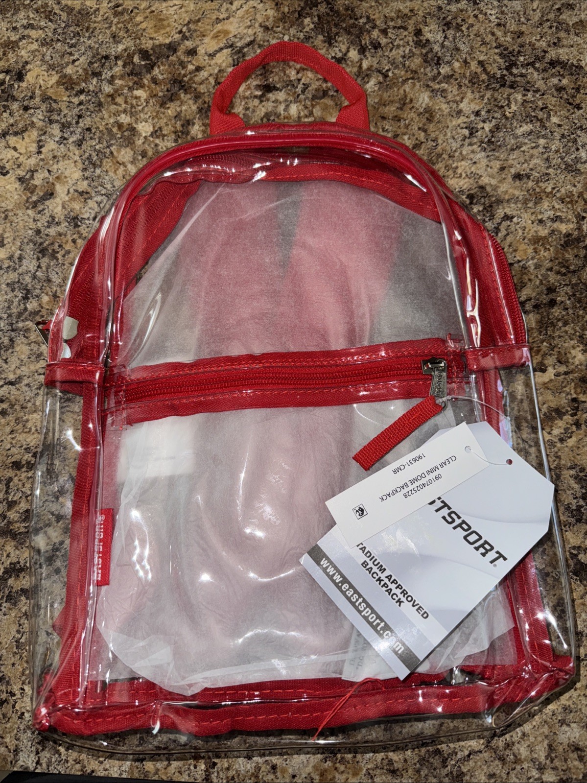 EASTSPORT STADIUM APPROVED BACKPACK Clear Mini Dome Backpack Clear With Red Trim