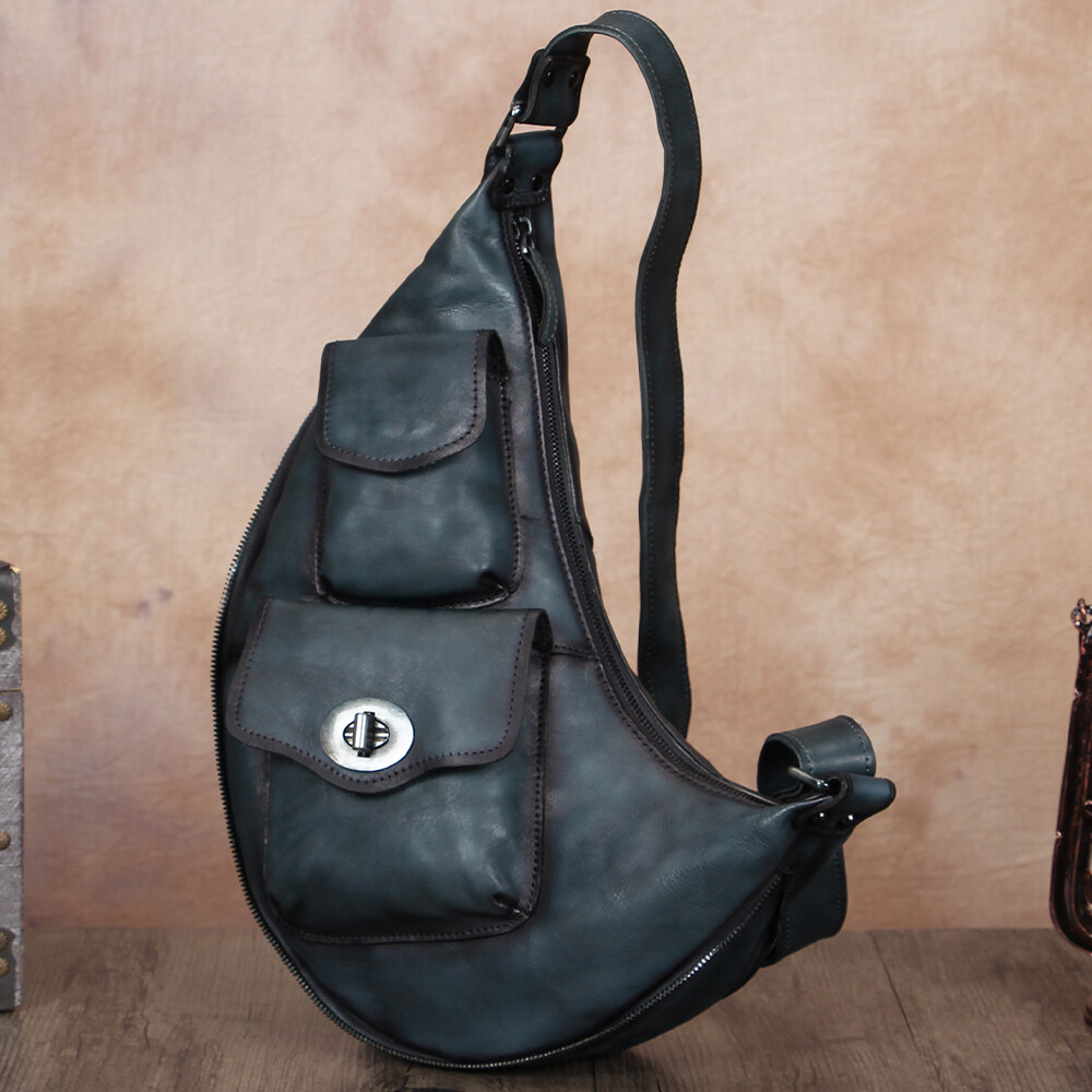 Genuine Leather Large Sling Bag for Men Women Sling Backpack Purse Crossbody Bag