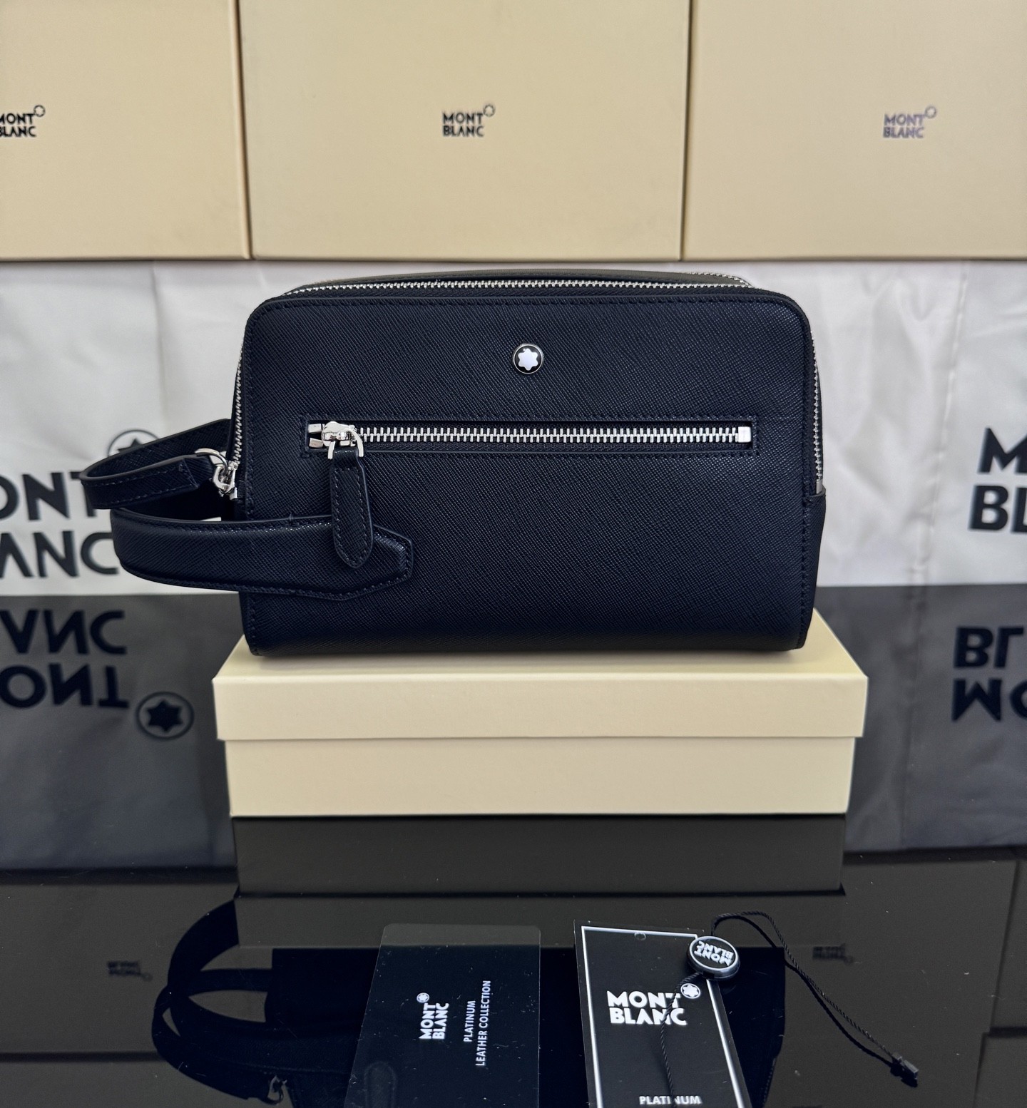 Montblanc Men Black Leather Wash Bag