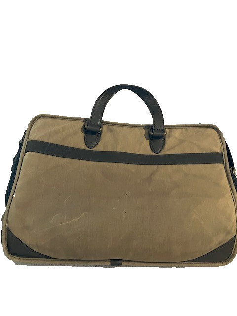 Fossil Messenger Commuter Laptop Bag Canvas Twill Light Brown w/ Leather Accents