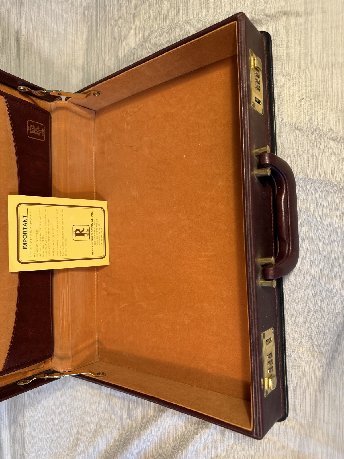 Vintage Reed Genuine Leather Attache Briefcase Locking Brown Executive Case 18”