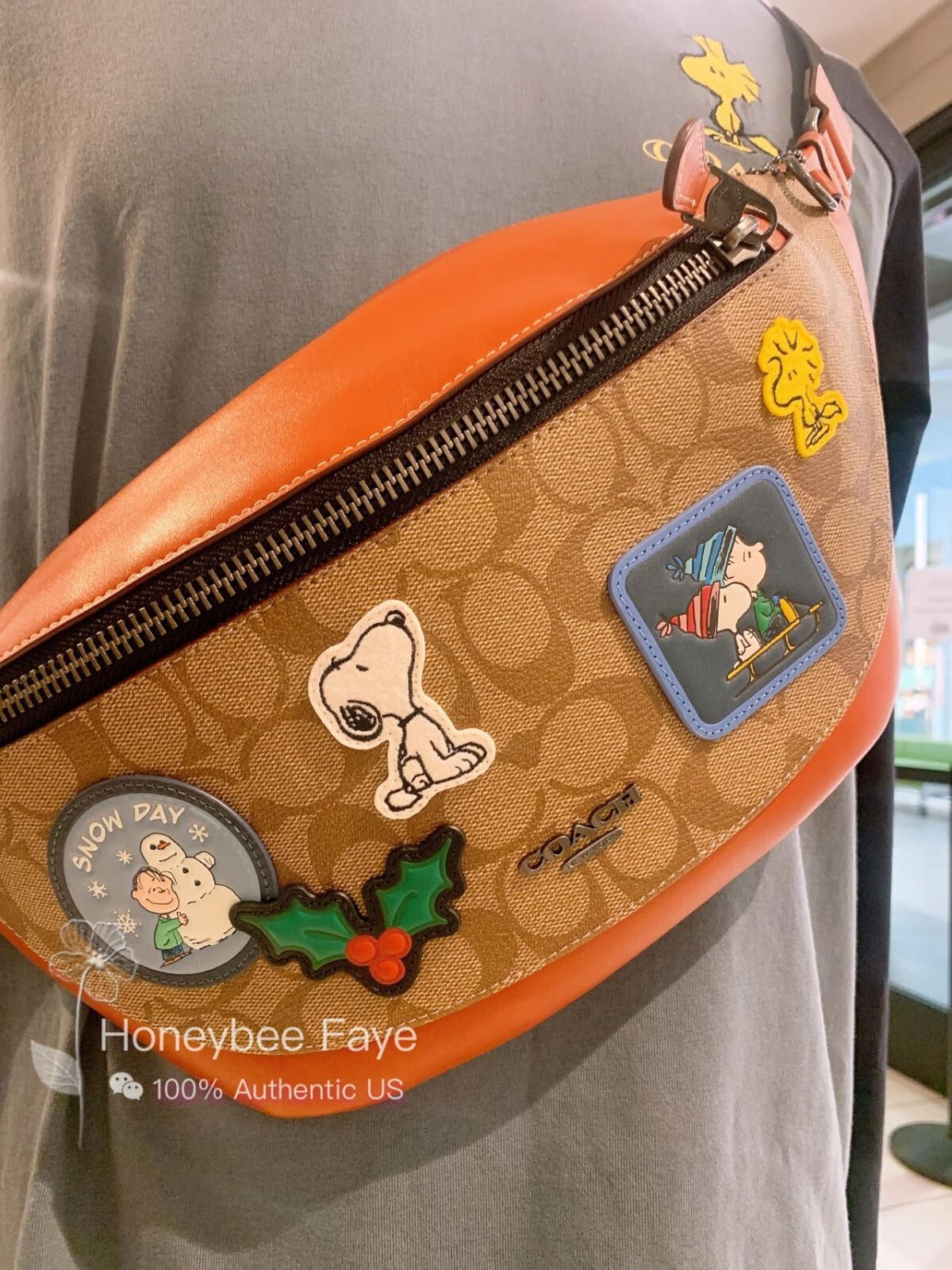 NWT Coach X Peanuts MEN’S Warren Belt Bag In Signature Canvas With Patches