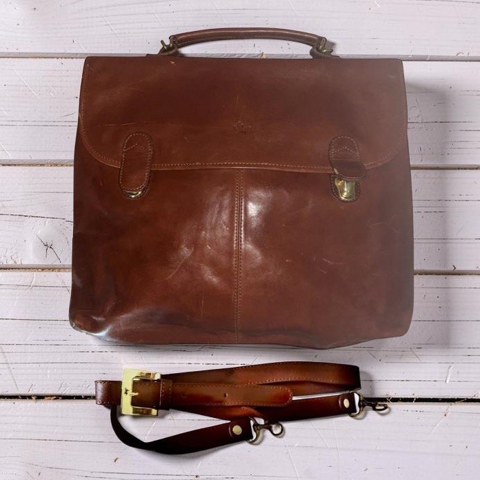 Monsac Leather Messenger Briefcase Bag Crossbody Strap Caramel Rare Vintage