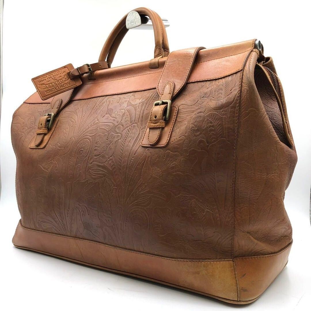 Polo Ralph Lauren Country Leather Floral Embossed Duffle Travel Bag Authentic