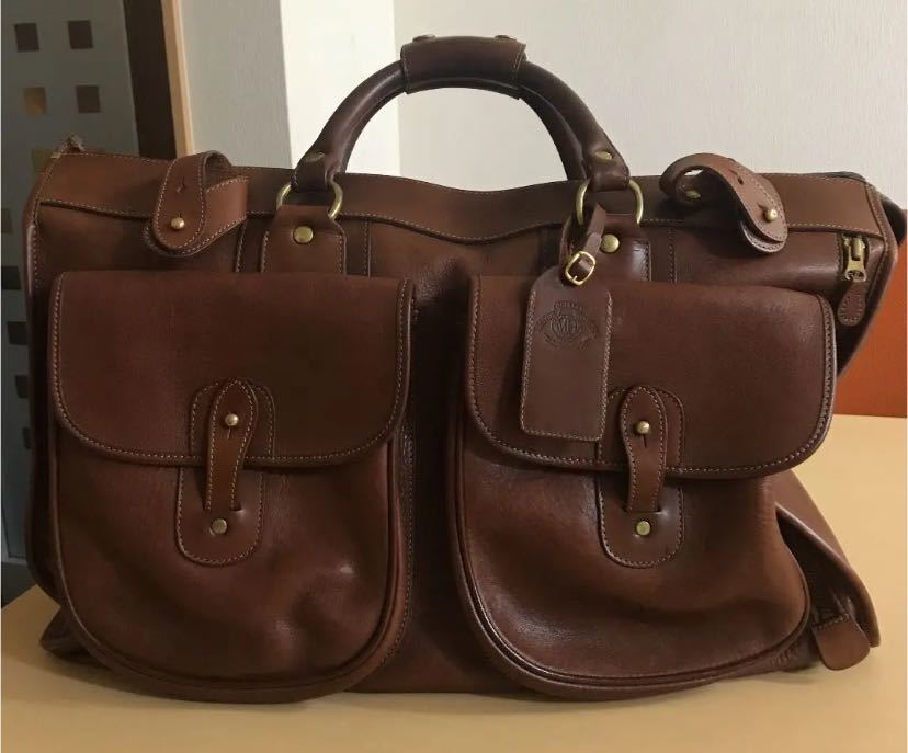 Used Ghurka Express No.2 MH Engraved Boston Bag W 50cm H 30cm D 25cm Brown