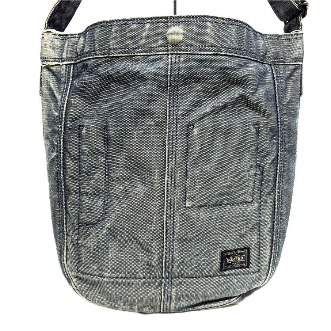 Authentic PORTER DEEPER Denim A4 Shoulder Bag Blue 16cm Depth, Slight Wear