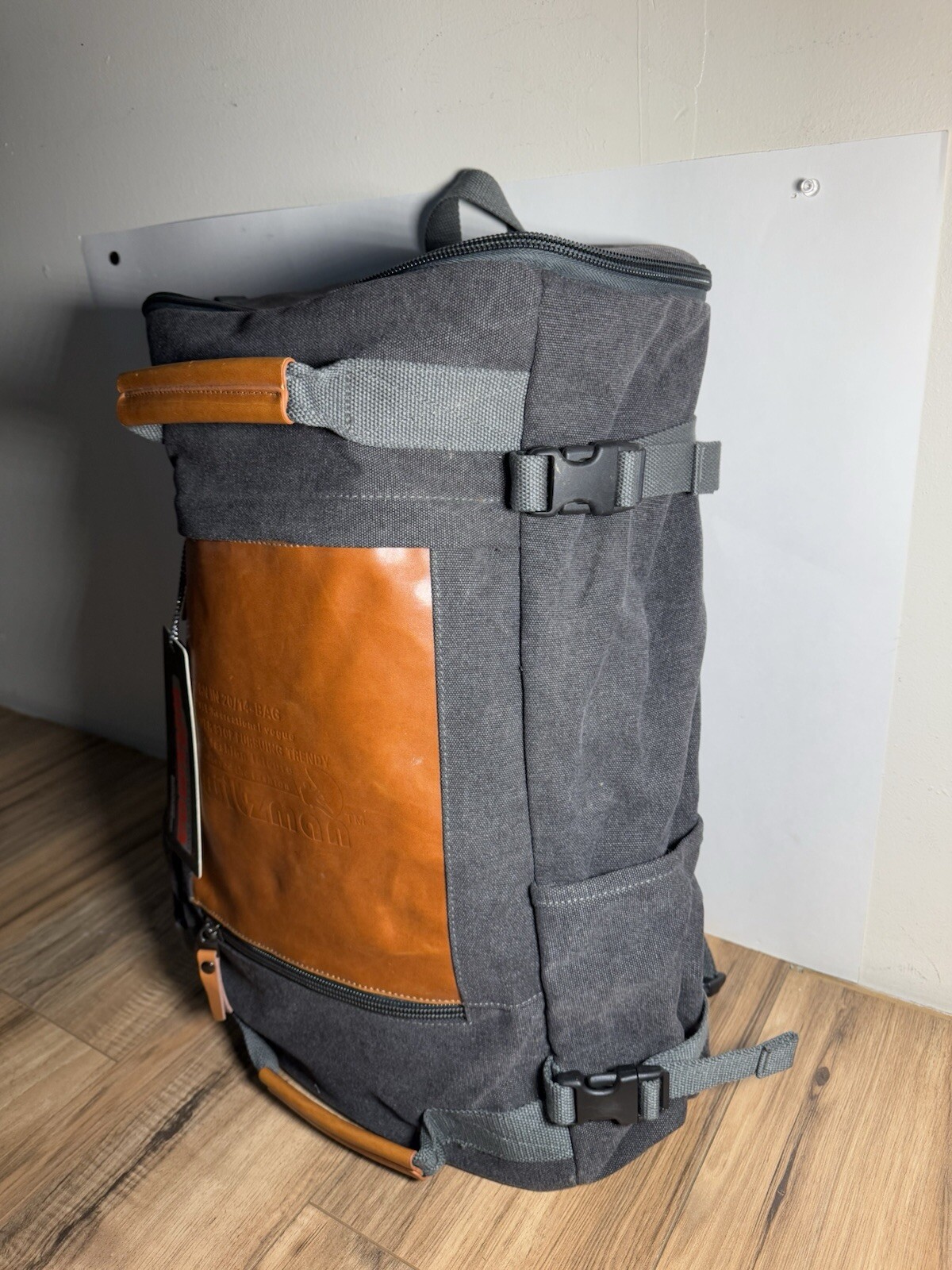 NEW WITZMAN Men Travel Backpack Charcoal Canvas Rucksack Computer Duffel Bag