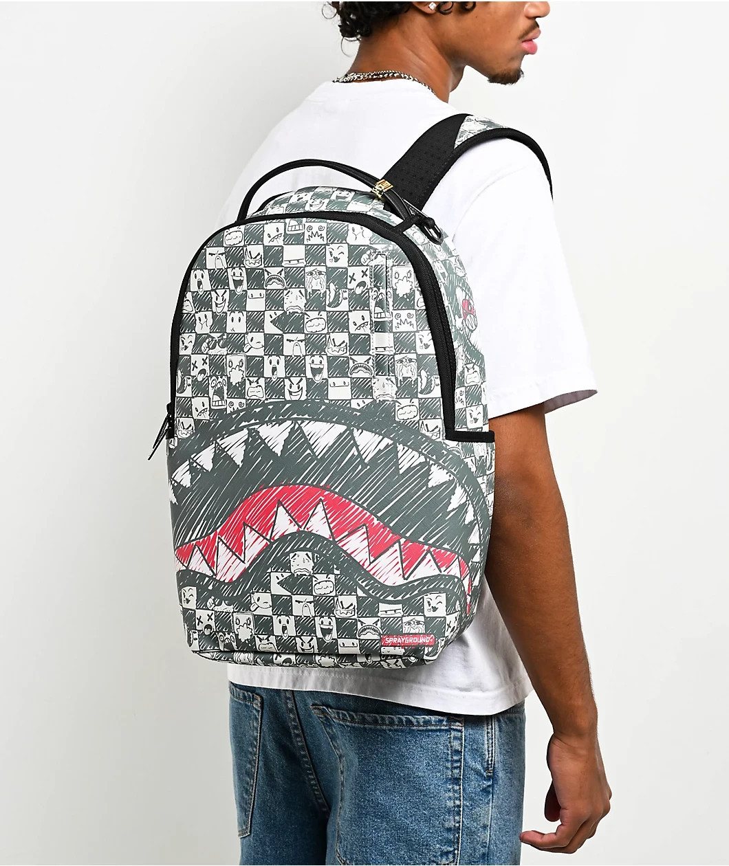 Sprayground Emote Checkered Backpack🔥New Black Bookbag Travel School Bag
