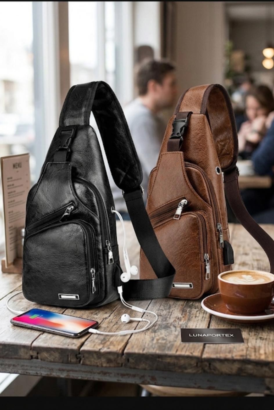 2 Pack Men Sling Bag Crossbody Backpack USB Charging Port Chest Travel Sport Day