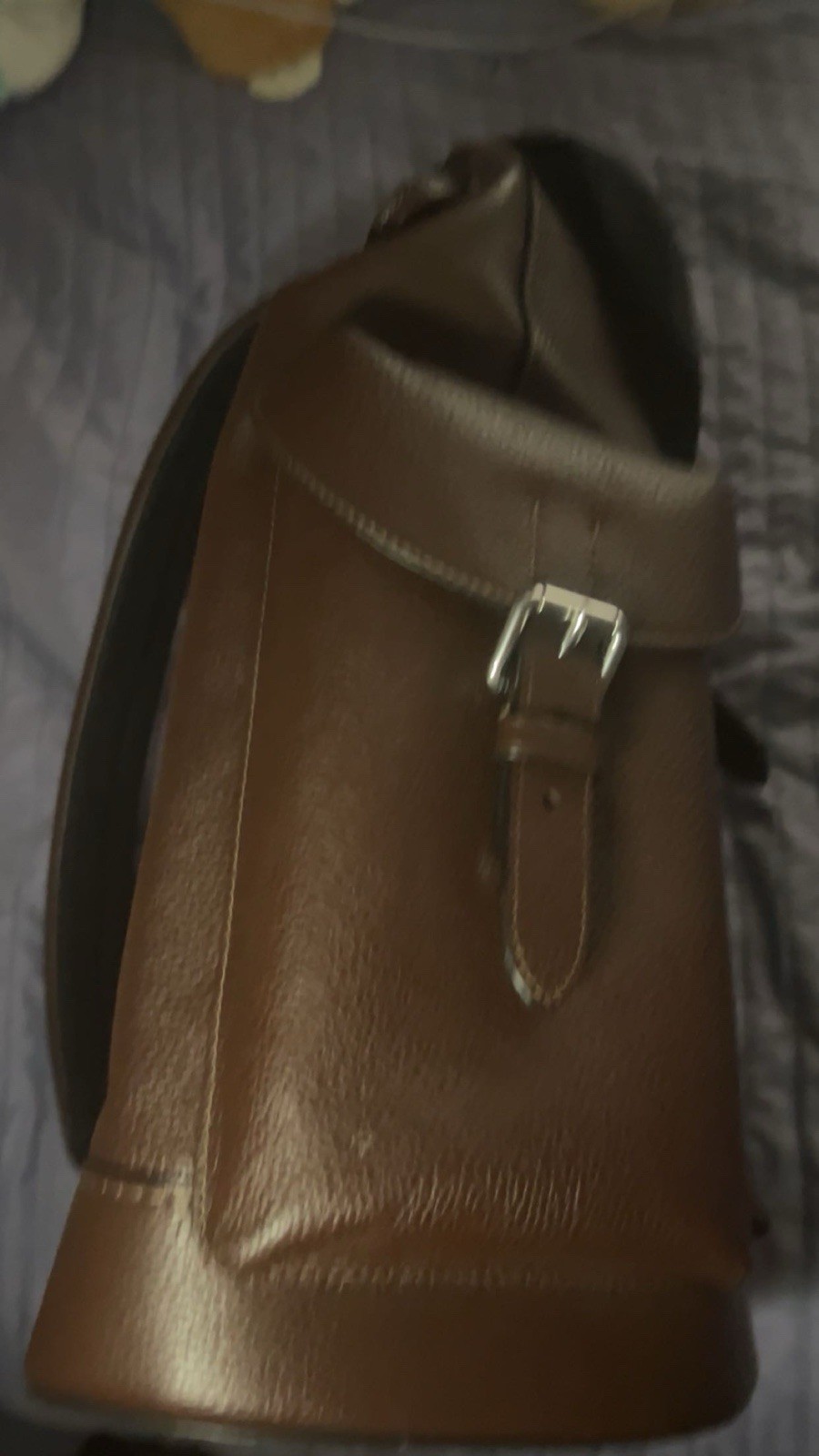 Coach backpack, Brown Solid Backpack Drawstring Flap w/ Buckle Closure