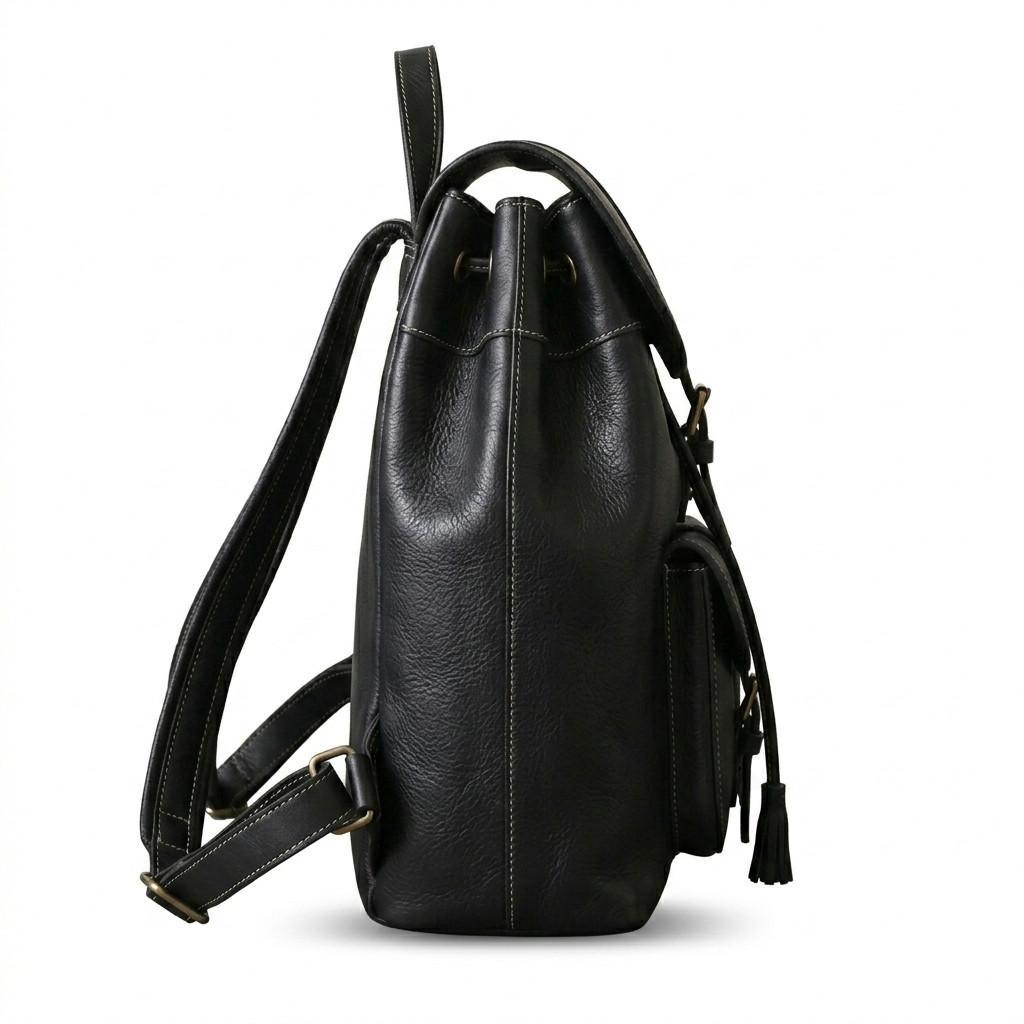 Genuine Cow Black leather Backpack Daypack Rucksack Shoulder Travel College Bag