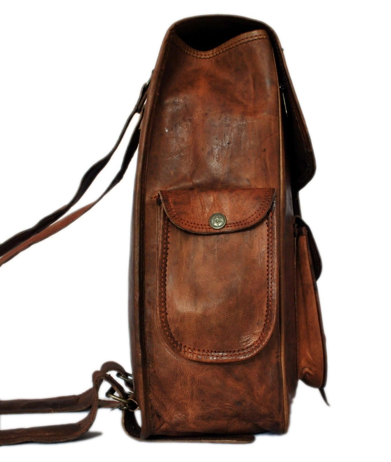Leather Bag Goat Men’S Backpack Rucksack Vintage Craft Laptop Brown Messenger