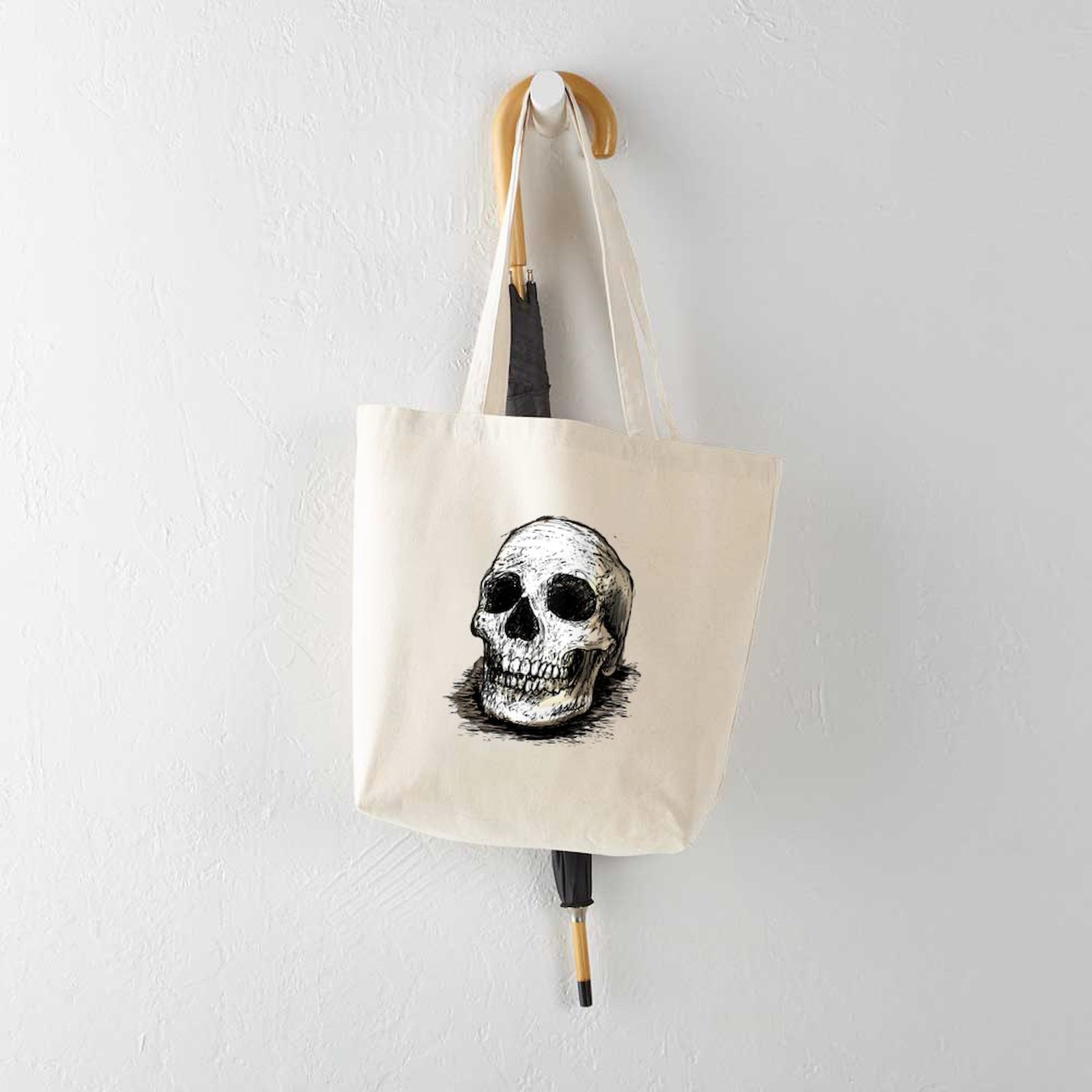 CafePress Skull Study Natural Canvas Tote Bag, Cloth Shopping Bag (758703607)