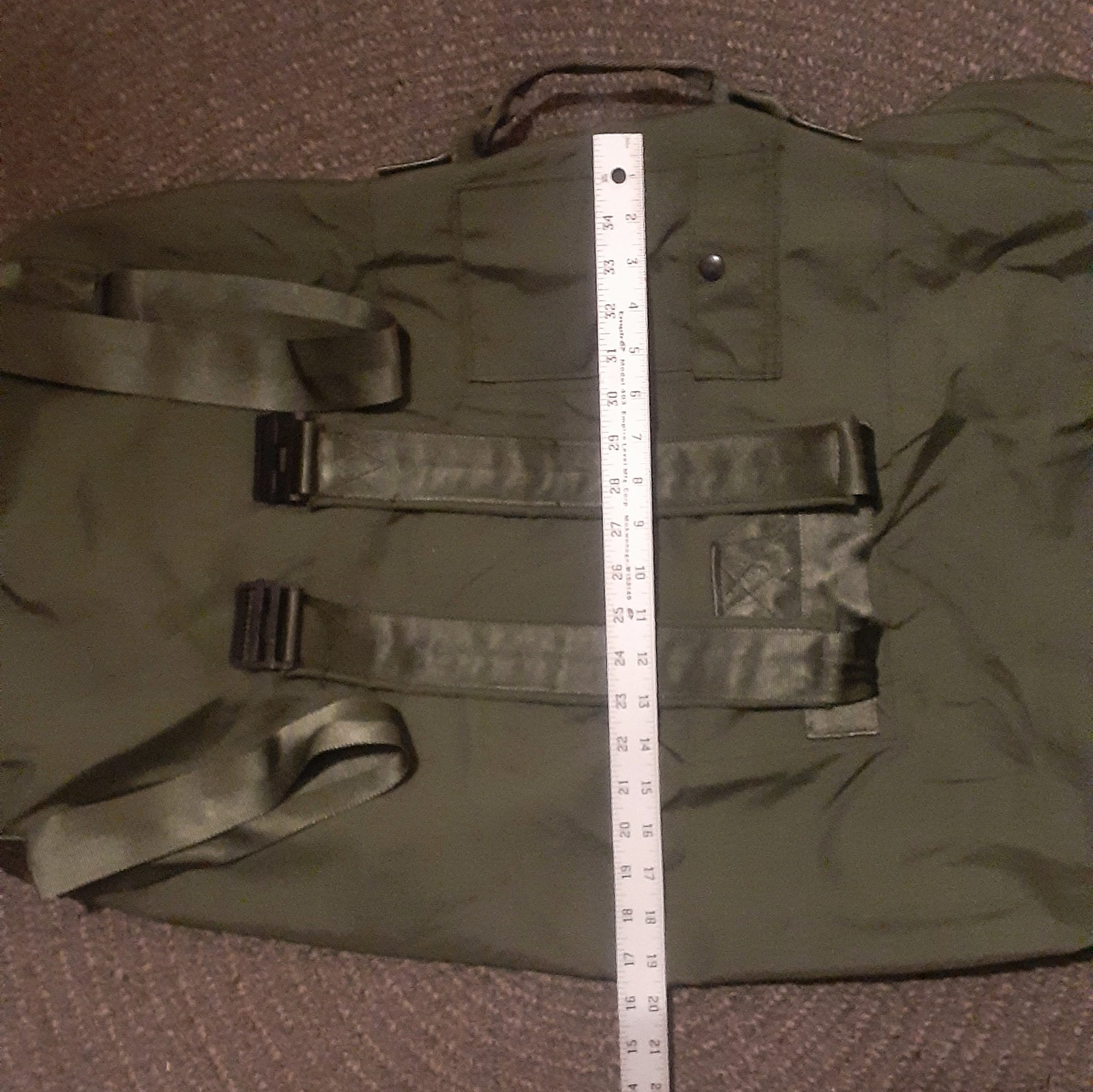 Green Canvas Duffle Bag With Backpack Straps 36″x19″ Carry Handle Pakistan 1125