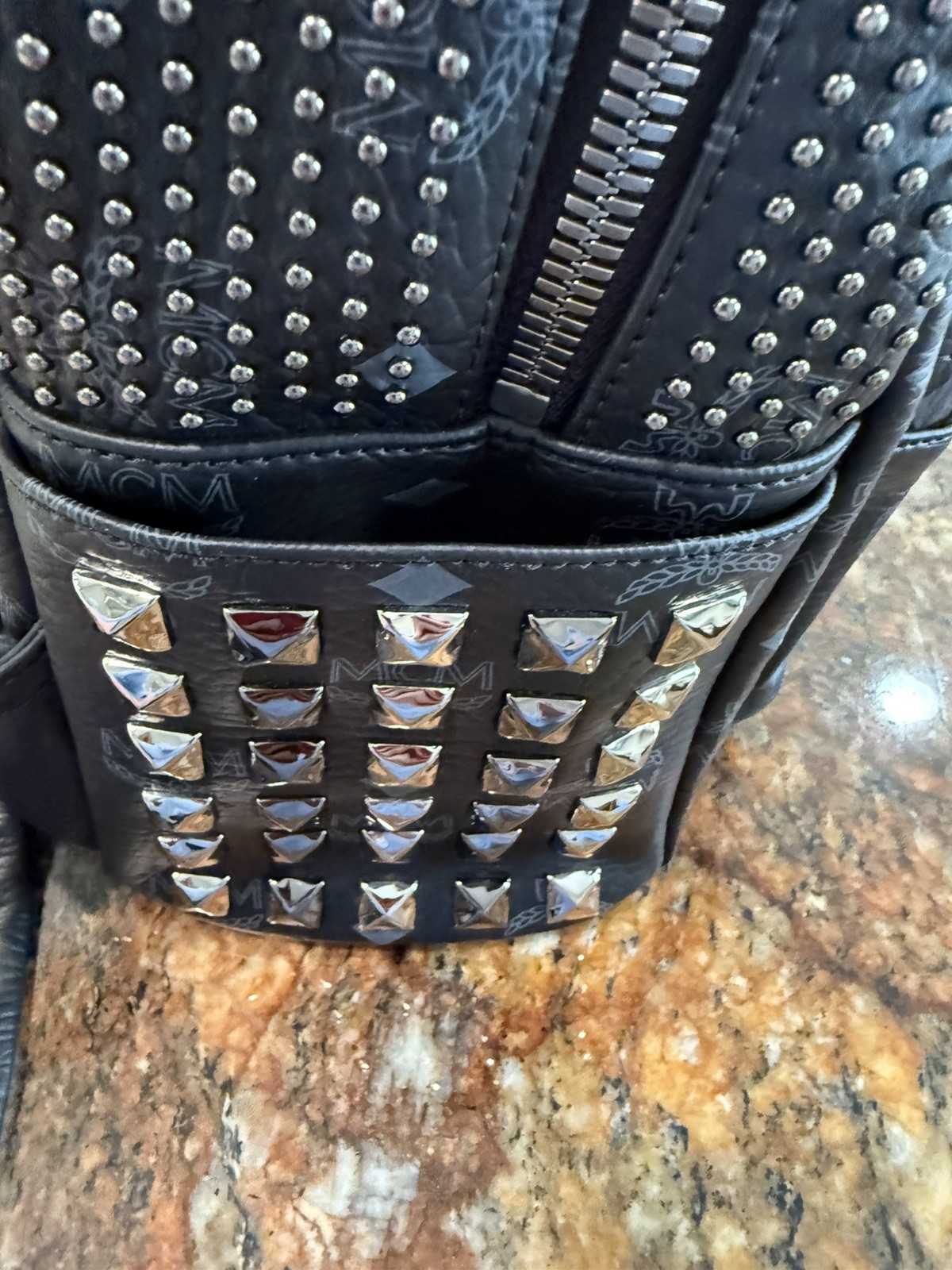 MCM Black Leather studded Backpack M Size – New without tags