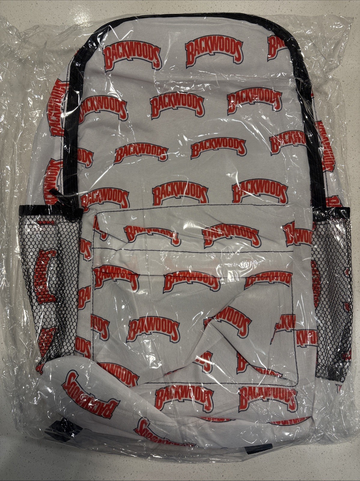 Backwoods Backpack White Backpack Red and Black Lettering Adjustable Straps New