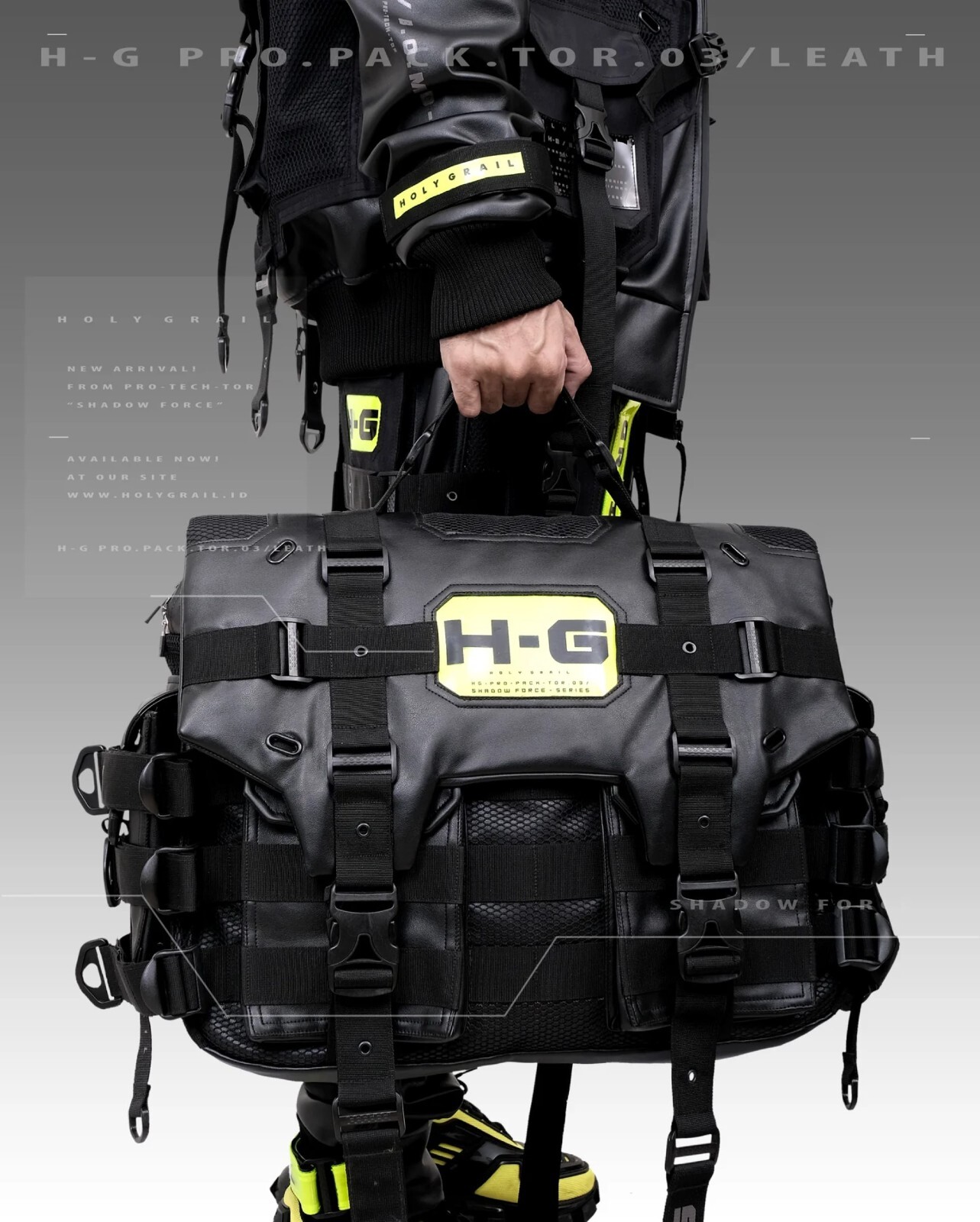 Techwear Bag Black Futuristic Messenger Crossbody H-G PRO.PACK.TOR 03/LEATHER