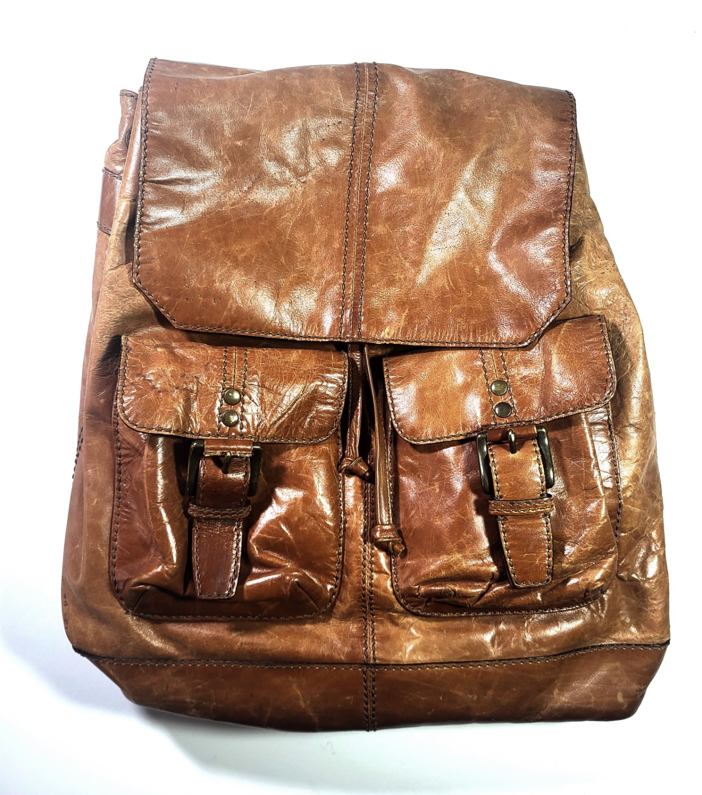 Authentic Fossil Backpack Genuine Cognac Brown Leather 13″ x 17″ Ships Fast!!!