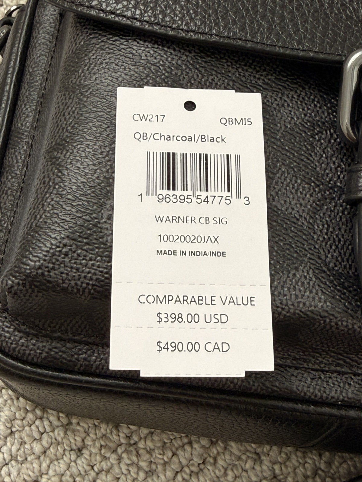 NWT 🖤 COACH MEN’S CW217 Warner Crossbody Bag In Signature Canvas Charcoal/Black