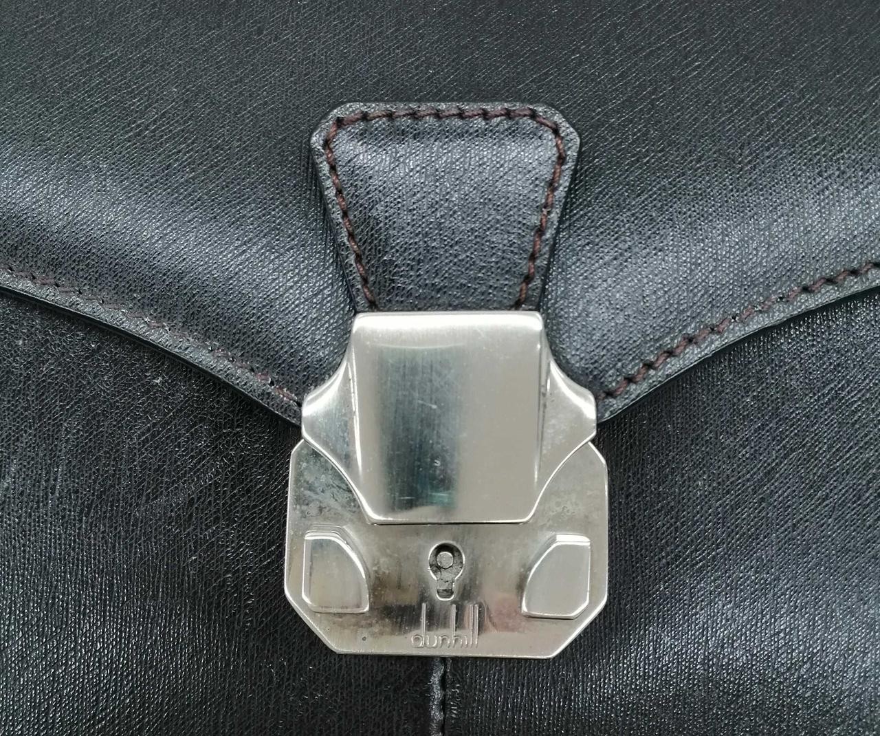Dunhill Side Handle Clutch Bag Black Flap Lock Closure Silver Metal fittings
