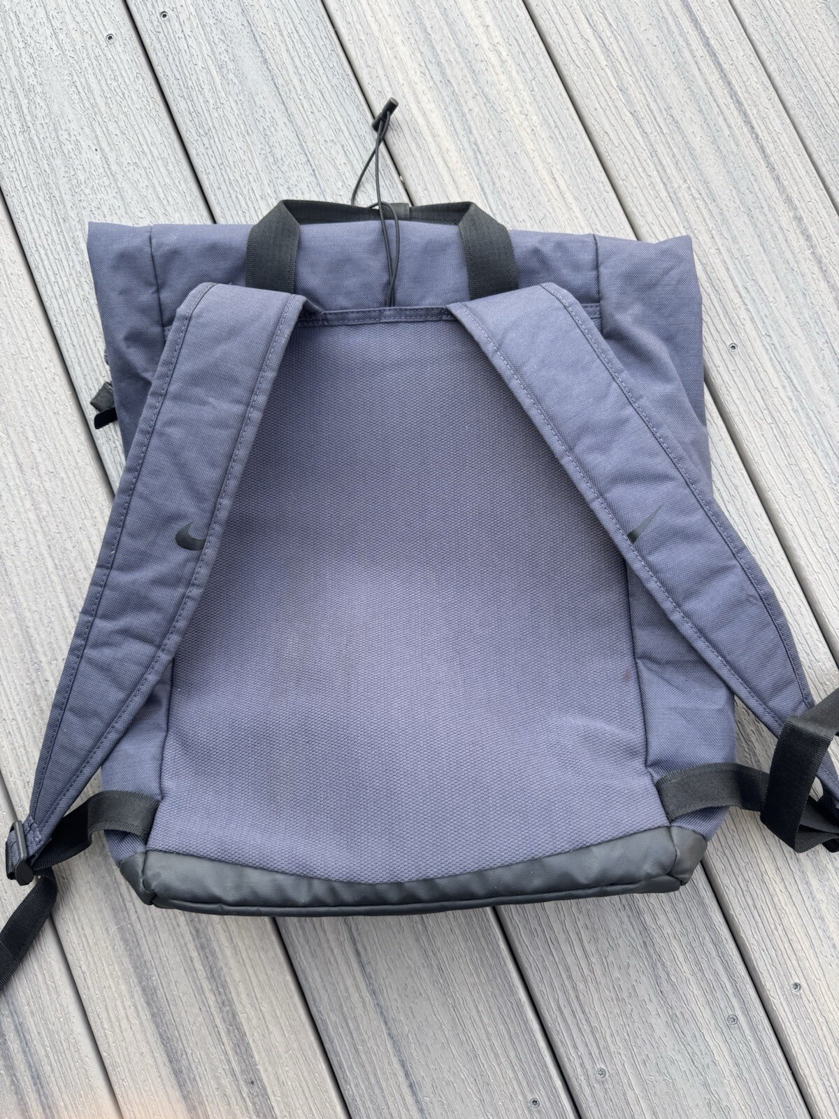 Nike Fold Over Top Zip Up Backpack Gym Bag Navy Blue Just Do It JDI