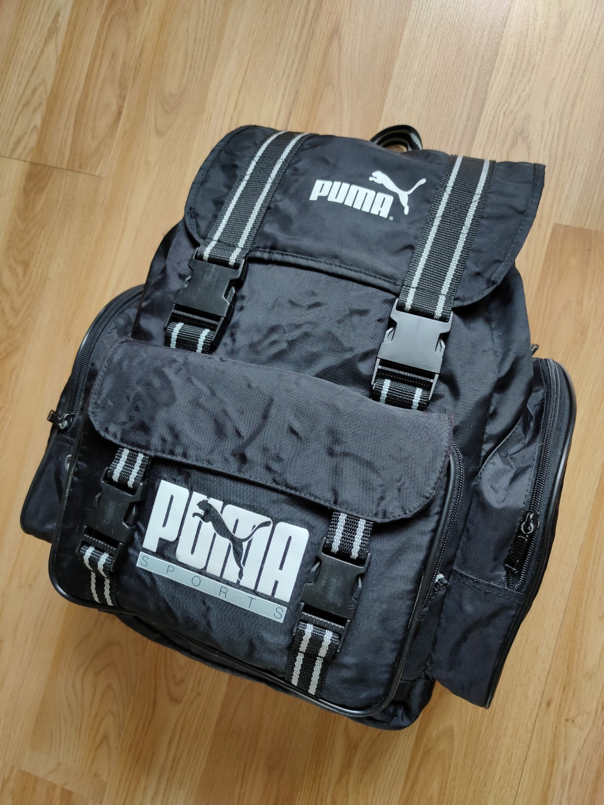 Vintage 1995 Puma Sports Backpack Rucksack Bag Black Big Logo 90s Streetwear