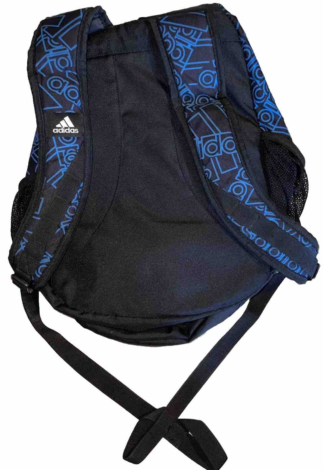 Adidas Stratton 3 Large Backpack Blue Black Logo Print Neon Yellow Accents Clean