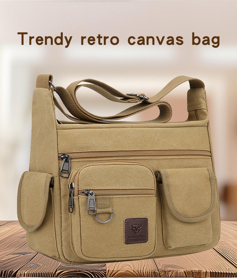US Mens Canvas Messenger Bag Shoulder Crossbody Military School Satchel Khaki M