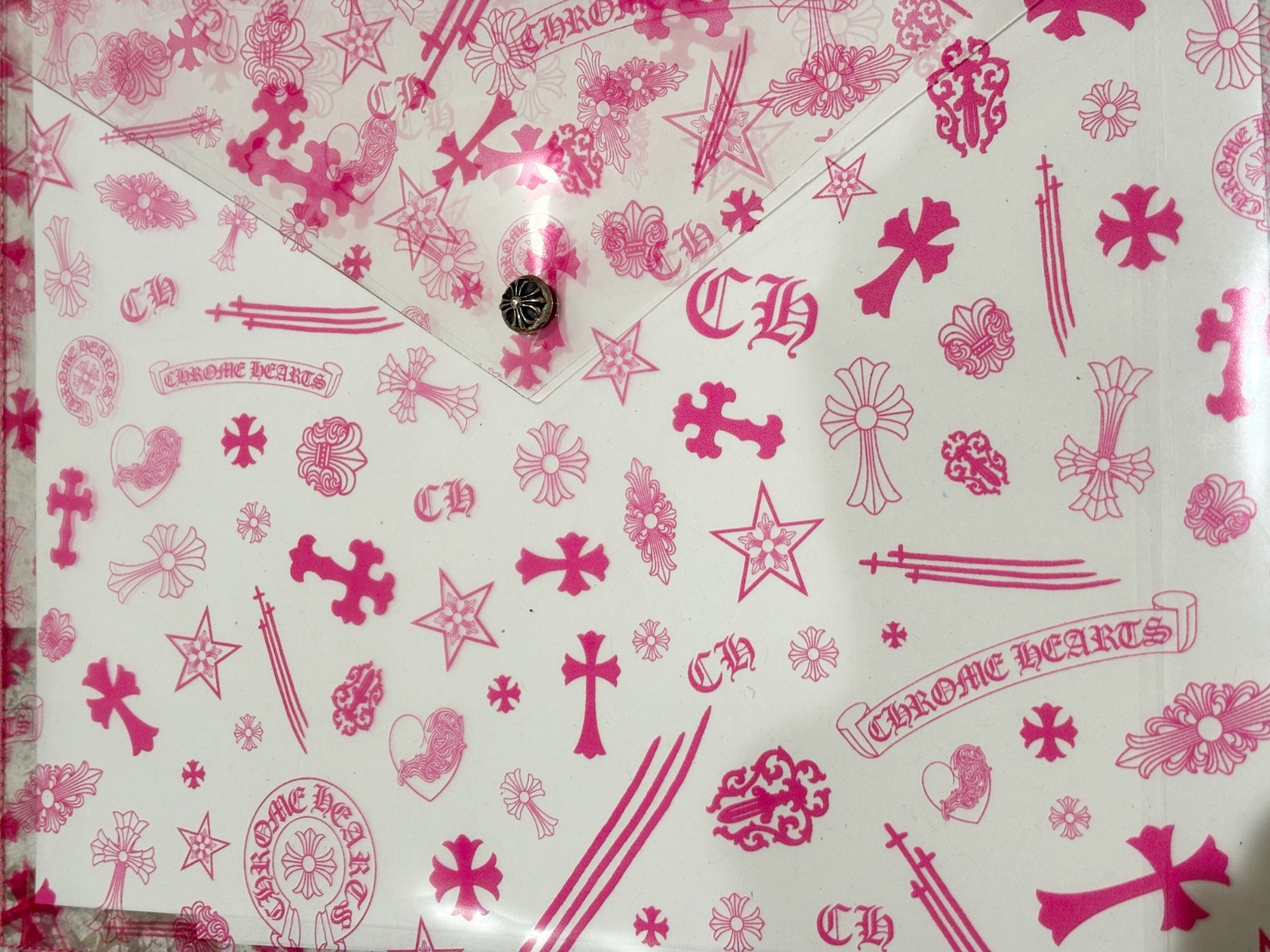100% Authentic Chrome Hearts Clear Vinyl Pouch All Over Print Pink