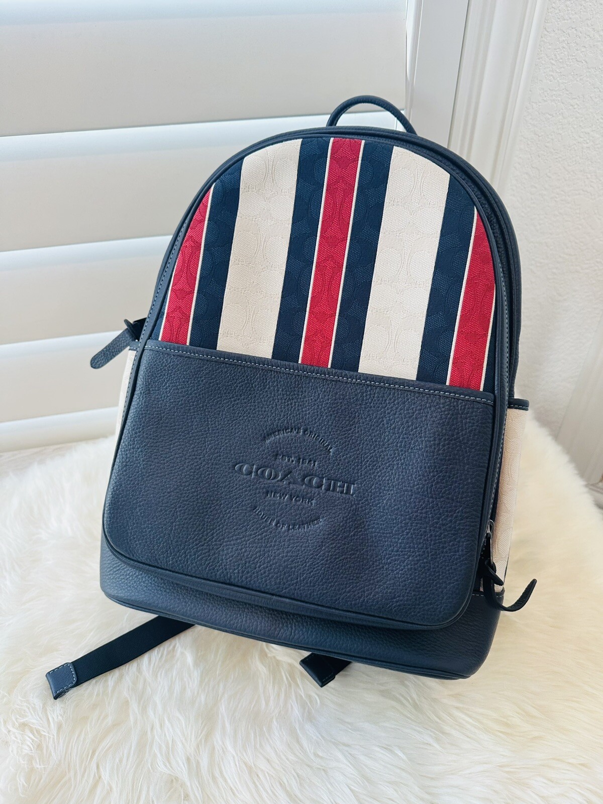 NWT COACH C9905 THOMPSON BACKPACK IN SIGNATURE JACQUARD/LEATHER WITH STRIPES