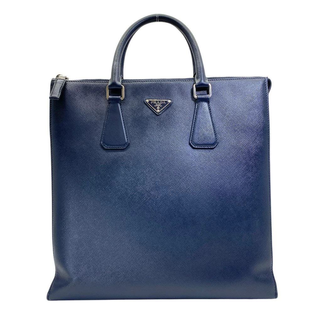 PRADA 2Vg079 Business Tote Bag Handbag Triangle Logo Saffiano Leather Navy