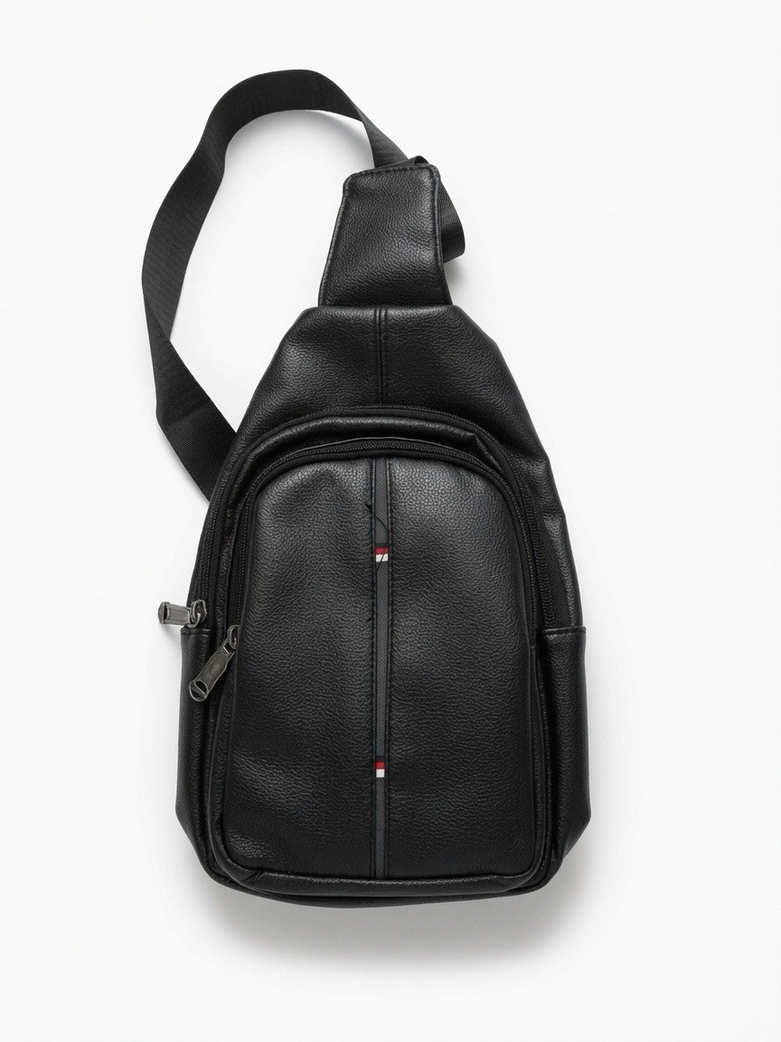 Men’s Black Crossbody Sling Chest Bag Zip Closure Pockets Adjustable Strap