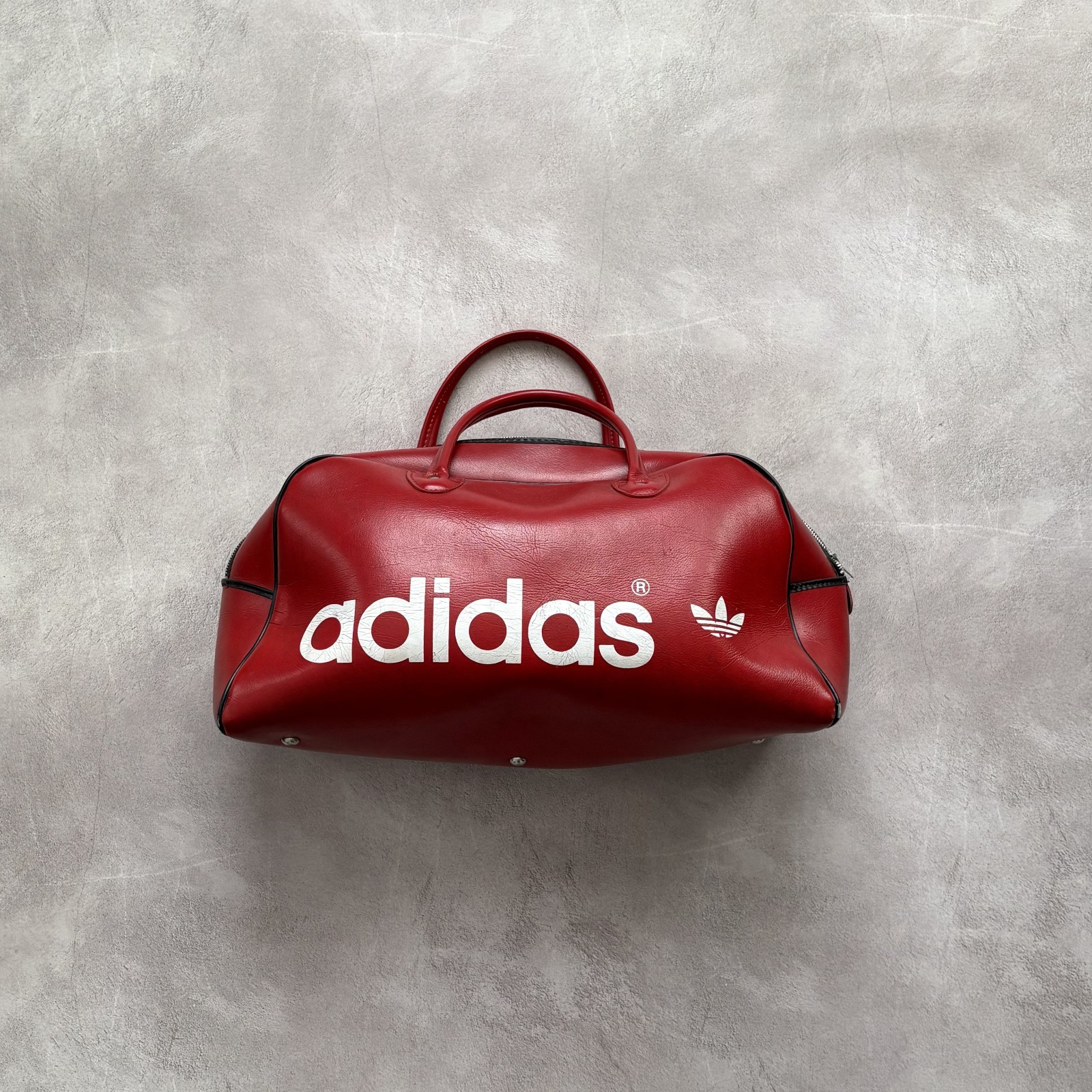 Vintage 70s 80s Adidas Red Vinyl Duffle Bag Peter Black Style Bowling Gym VTG