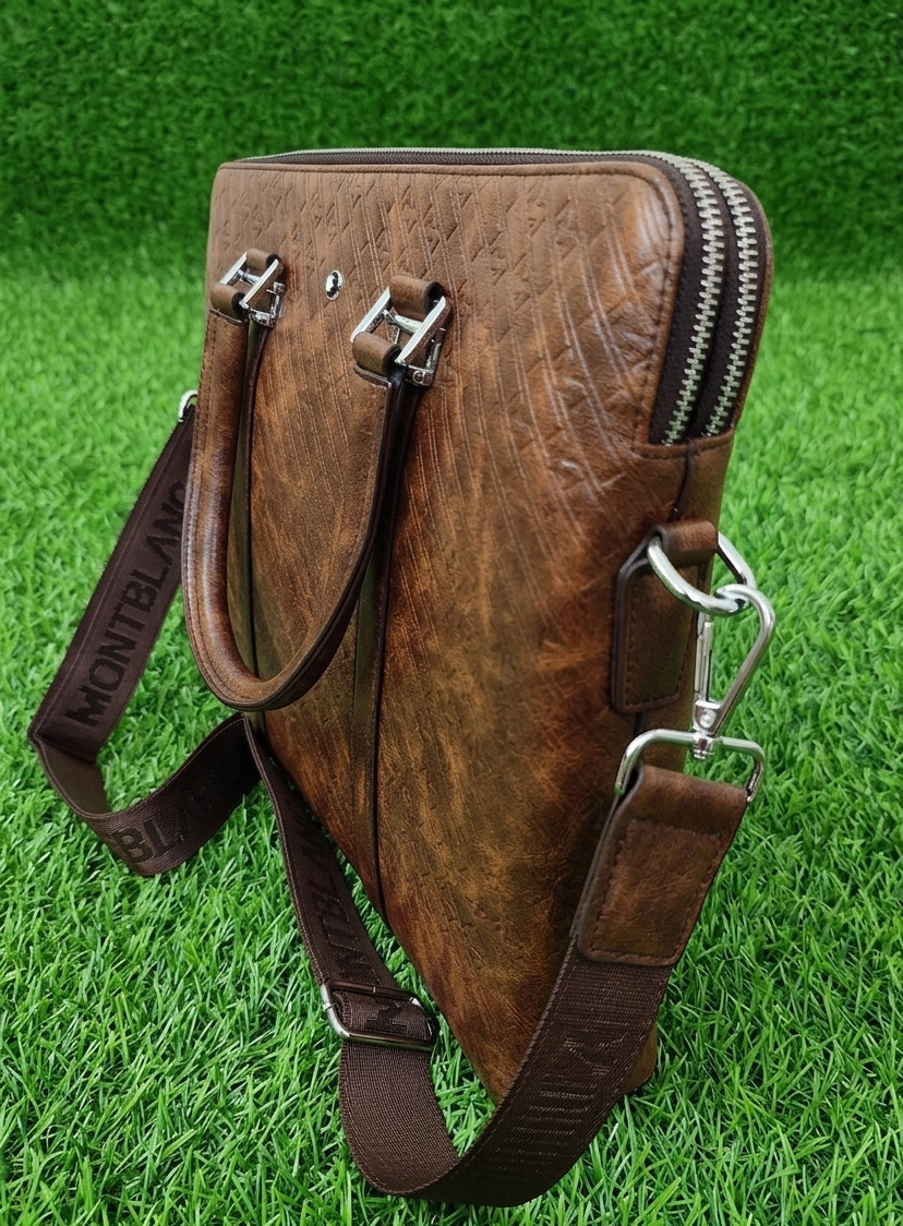 Montblanc Brown Color Leather Briefcase Laptop Bag| Adjustable Strap&Lightweight