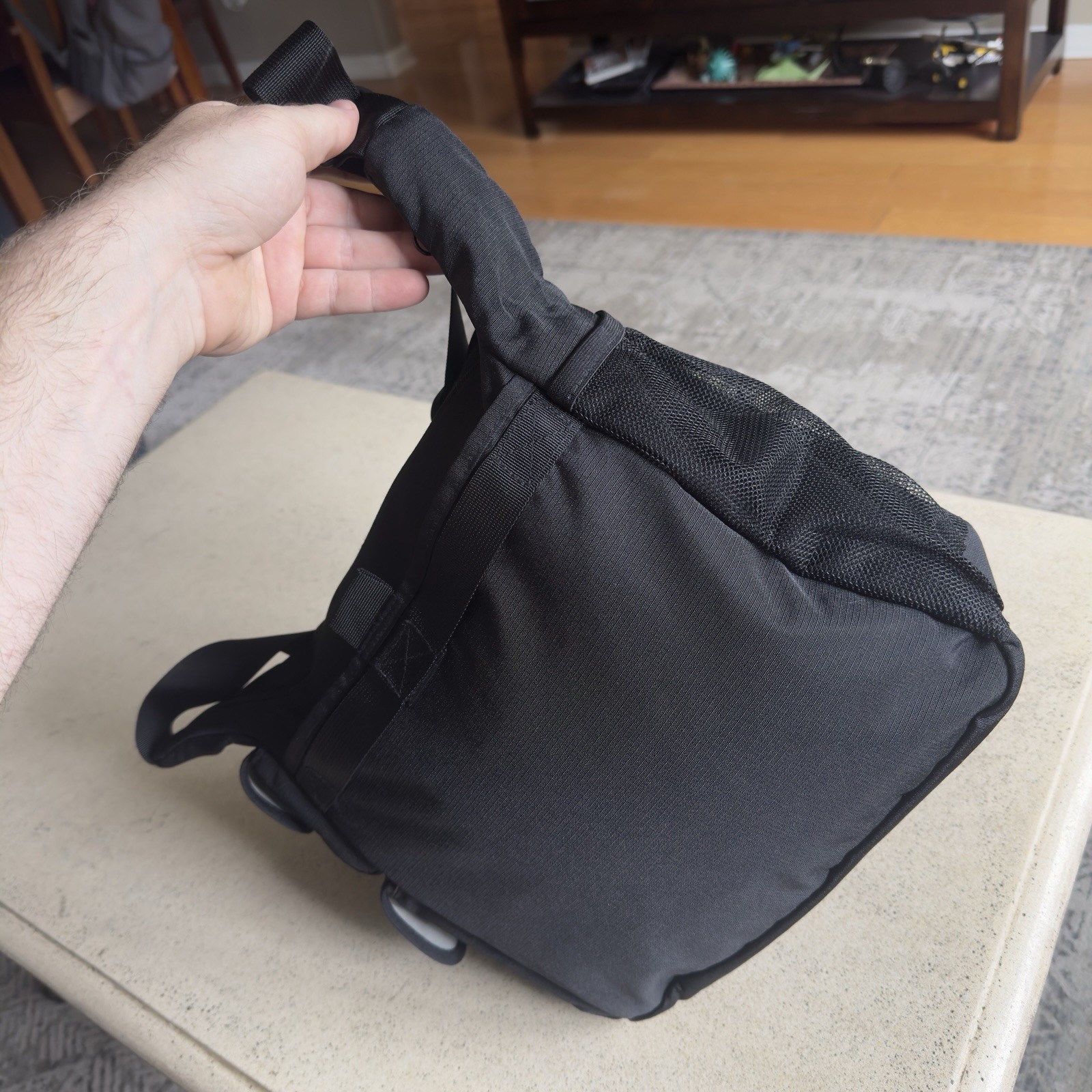 LL Bean Shoulder Bag Black Ripstop Nylon Side Carry Pack Outdoors Hike Camp
