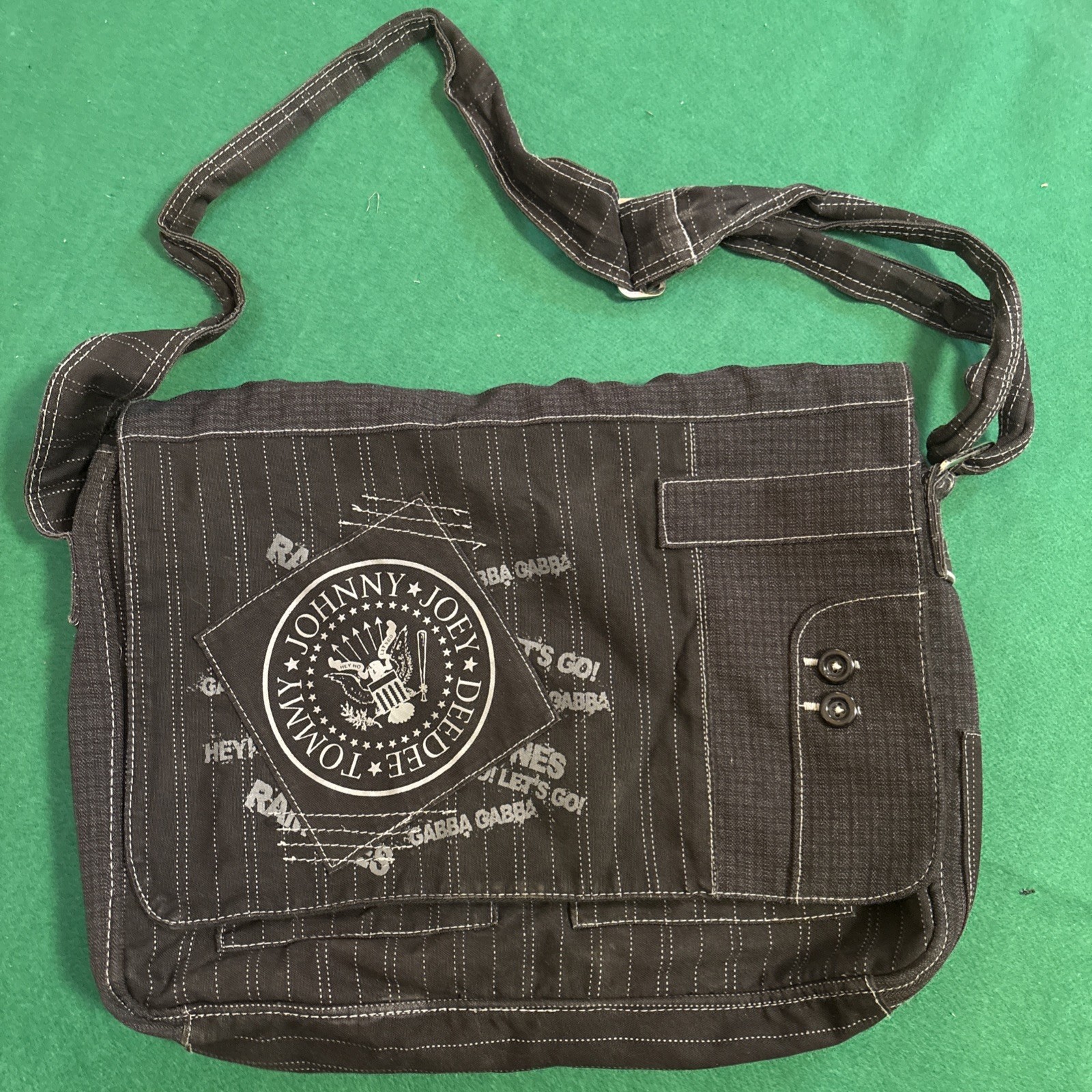 THE RAMONES Messenger Bag Black Pinstripe PUNK ROCK Laptop Crossbody Satchel