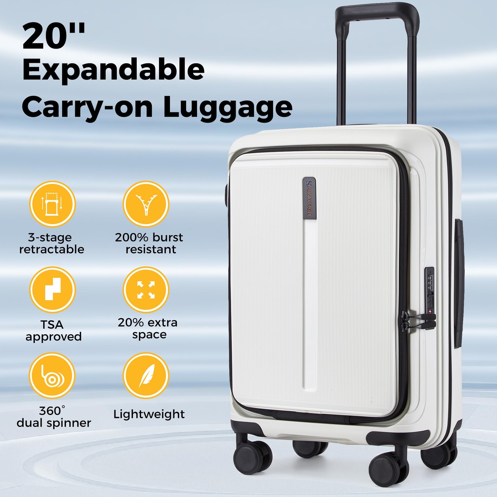 20″ Expandable Carry on Luggage with Laptop Compartment,22x14x9 Airline Appro…