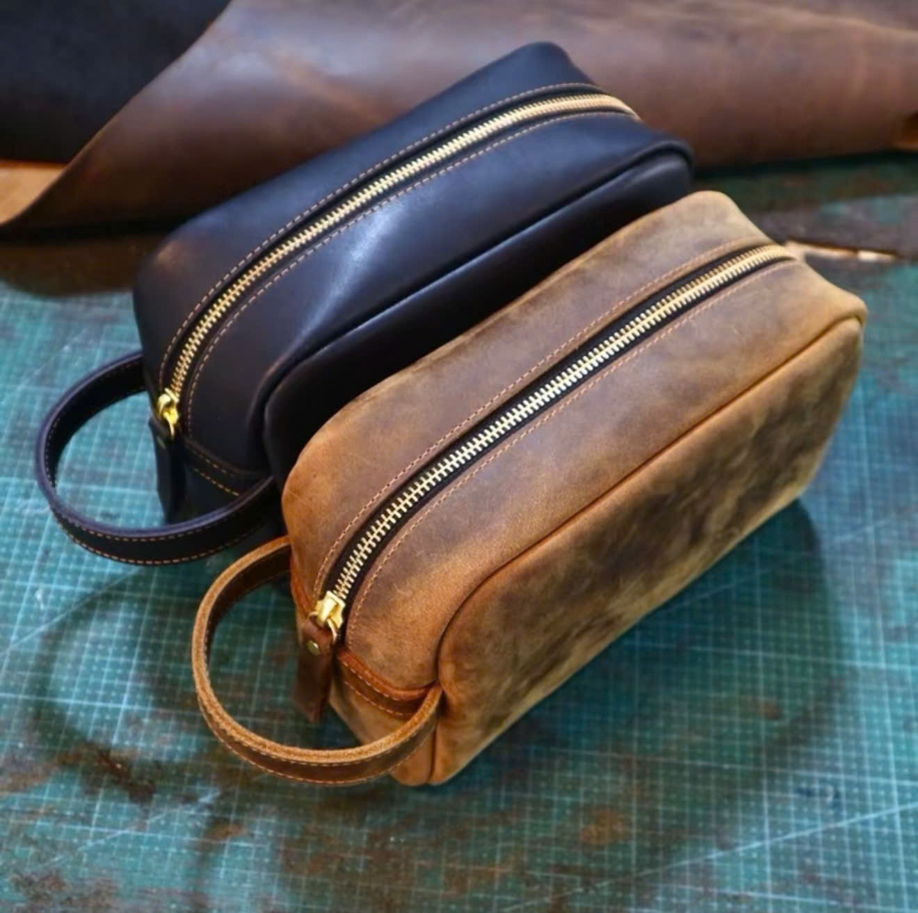 Personalized Leather Toiletry Bag Dopp Kit Travel Shaving Bag Genuine Leather