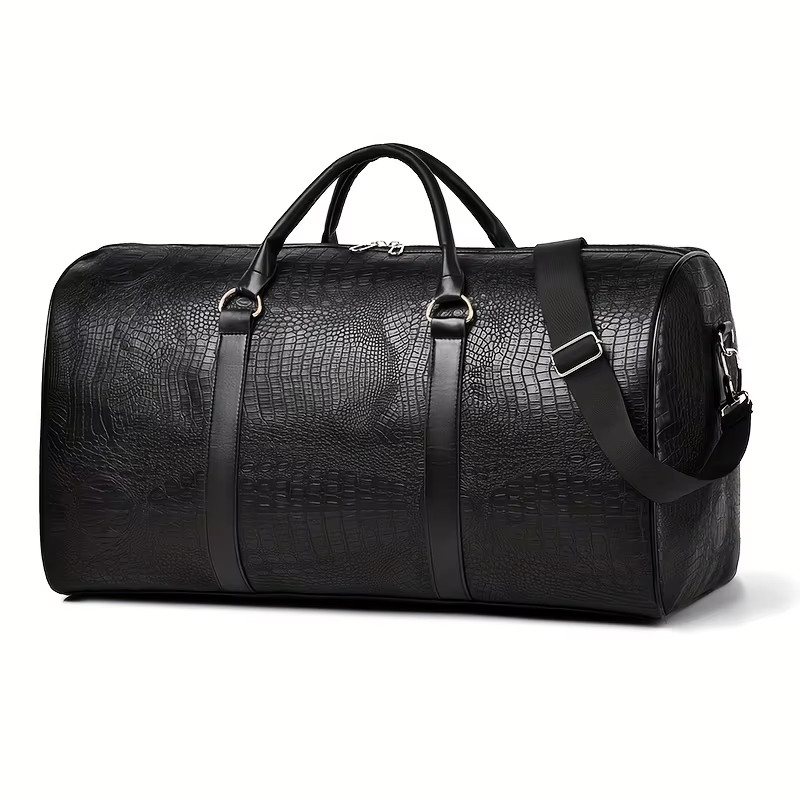 Large Capacity Retro Crocodile-Textured Travel Duffel Bag – Durable Unisex Vacat